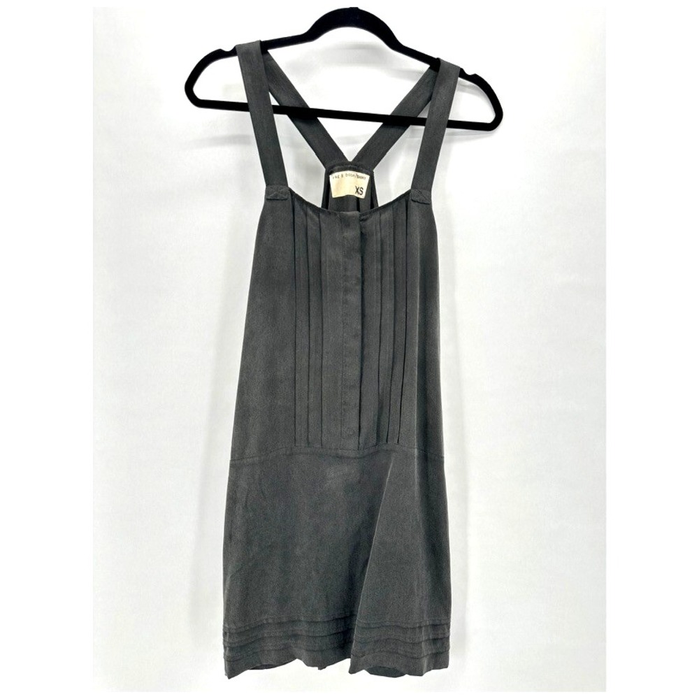 rag & bone The Coco Dress Womens XS Grey Overall Mini Pleated Preppy Milkmaid